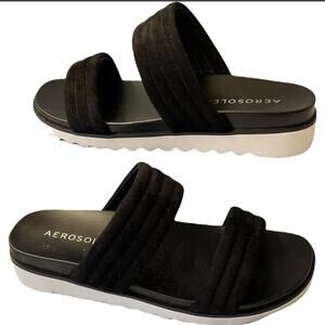 "Aerosoles Women's Kinnekion Slide Sandal, Black, Size 5". MSRP $135